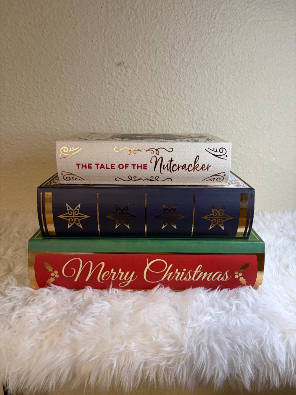 Christmas Book Shaped Storage Boxes Set of 3 Nesting Santa Nutcracker Decor NWT